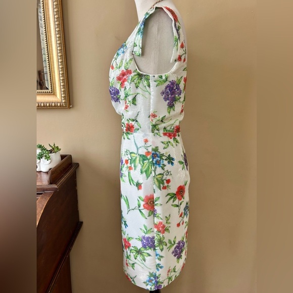 Black Halo Jackie O Sheath Dress White Floral Sequin Garden Party Sheath Size 6 - Picture 10 of 11